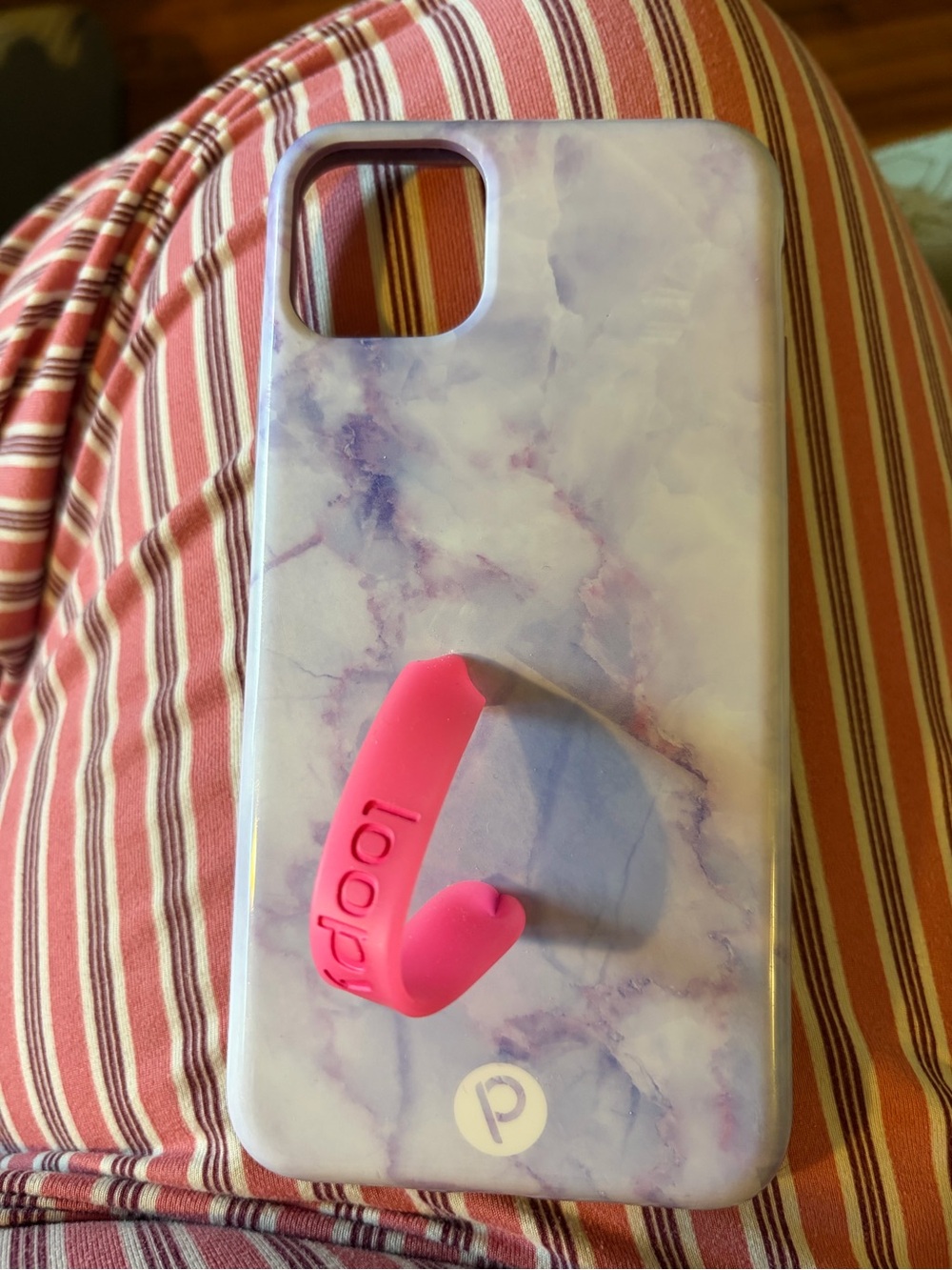 Loopy iPhone 15 pro purple marble phone case, hot pink loop